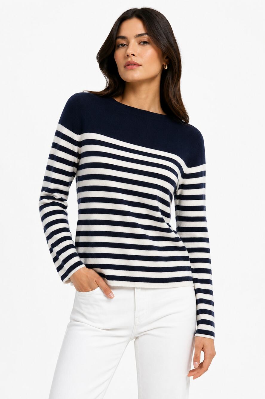 GAP Designed & Crafted Breton Sailor Sweater Navy White Boat Neck Wool Blend XS